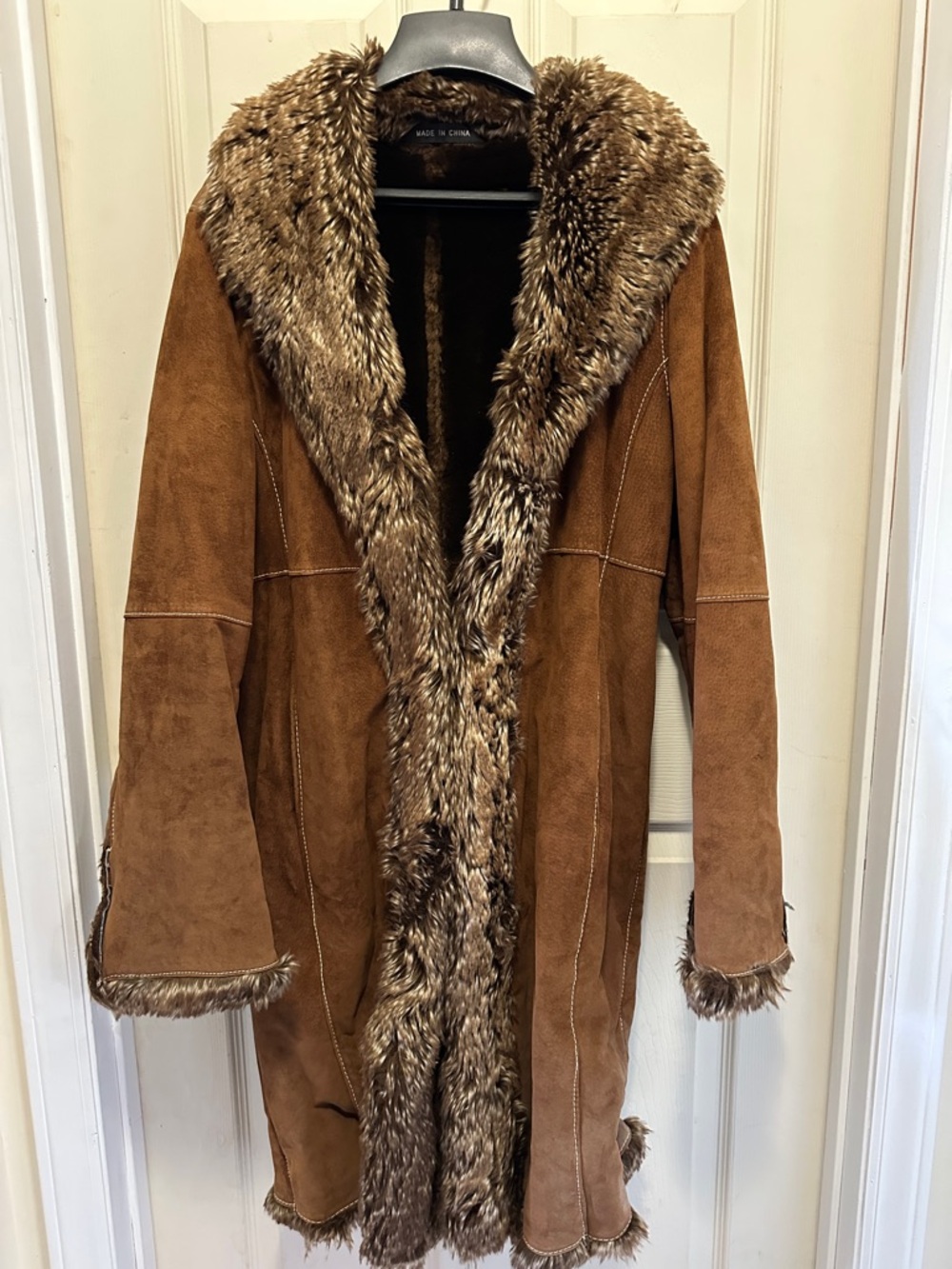 Wilsons Leather Brown Suede Coat with Faux Fur Trim